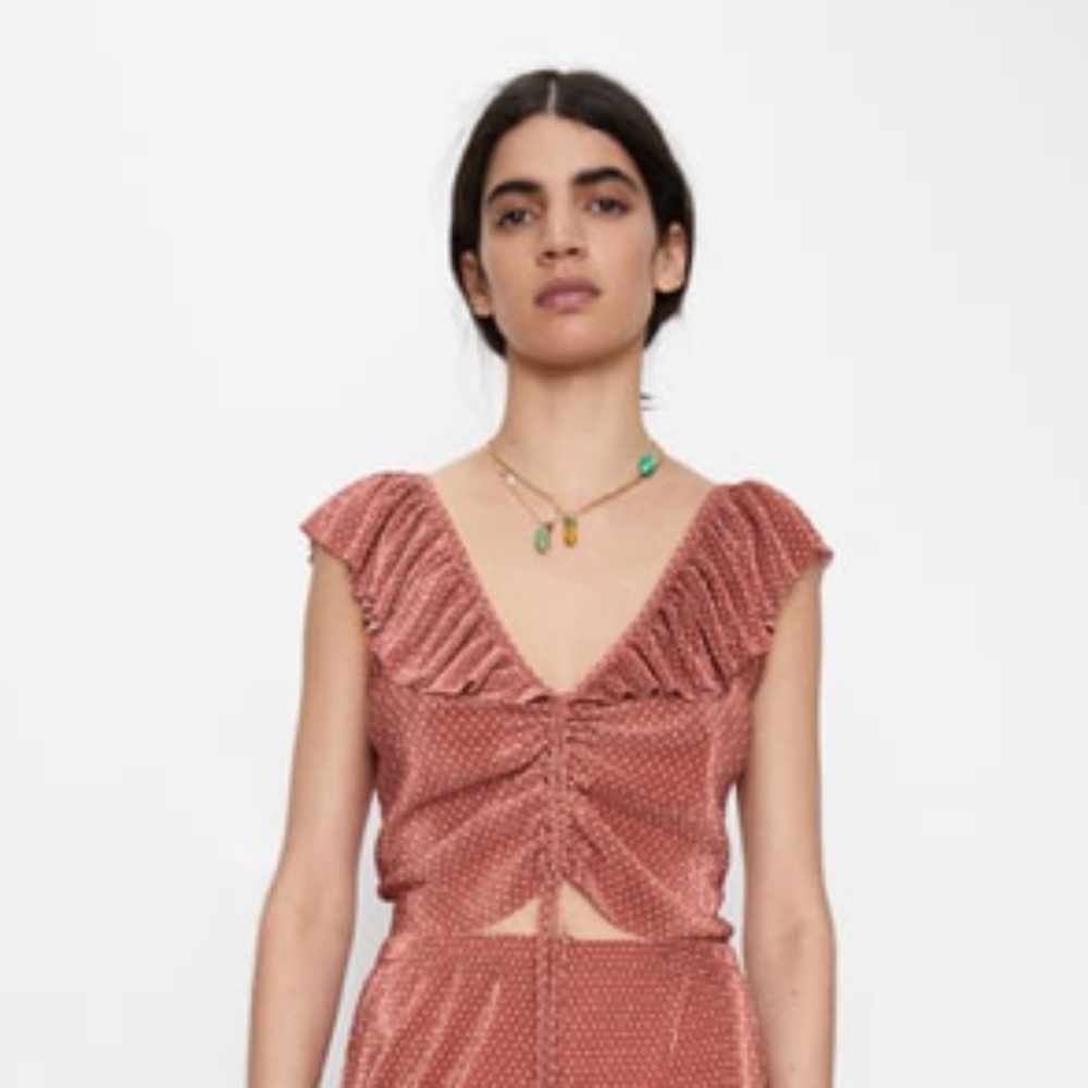 Zara TRF Pleated Ruffled Top